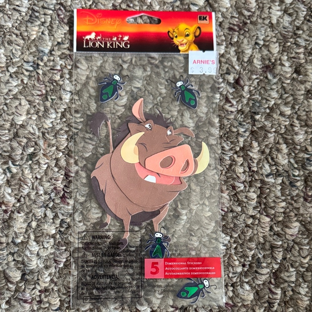 Disney Pumbaa Dimensional Sticker — Brown, Pink & Cream
